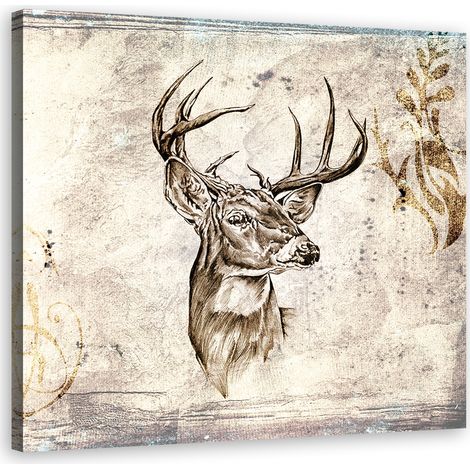 Tableau sur toile Sketch de la tête de cerf vintage 30x30 (1/5)