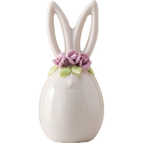 Lapin En Céramique - Décoration Intérieure Pour Salon Chambre Bureau - Ornement De Table Festif - 1 Pièce - Blanc - 5,8 x 5 x 12,8 cm (1/5)