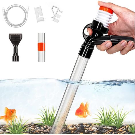 Kit de gravier pour aquarium avec buse longue pour le changement d'eau et le nettoyage du gravier du filtre, bouton de pression d'air et réglable (1/5)