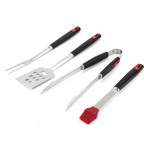 Set De 4 Ustensiles Pour Grill - Acier Inoxydable Alimentaire - Poignées Antidérapantes En PP - Idéal Barbecue Extérieur Cuisine - 4 Pièces (1/5)