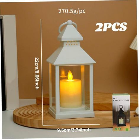 2PCS lanterne blanche, lanterne à batterie LED avec poignée et forme de bougie, intérieur décoratif extérieur, lanterne de fête (1/5)