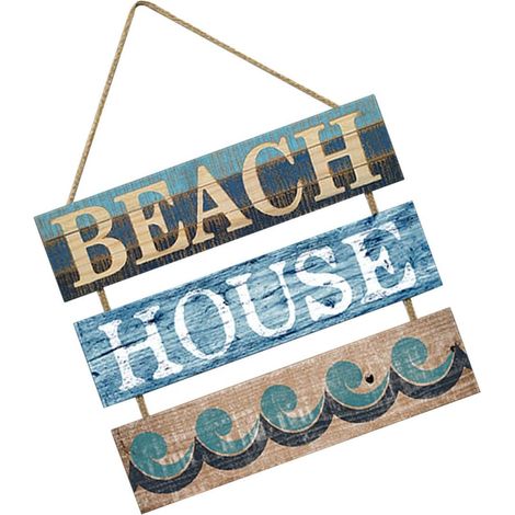 Panneau Décoratif en Bois Rétro Thème Plage Bleu, Matériau Synthétique Solide, Décoration Murale pour Intérieur Style Vintage et Simple (1/5)