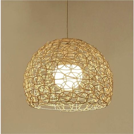 Plafonnier en rotin Suspension sphérique tissée à la main Plafonnier creux en rotin indonésien de style rural lustre de style rural pour bar, café, loft, restaurant, salon, chambre à coucher (1/4)