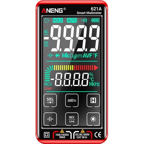 Nannigr Multimètre tactile 621A TRMS lithium rouge