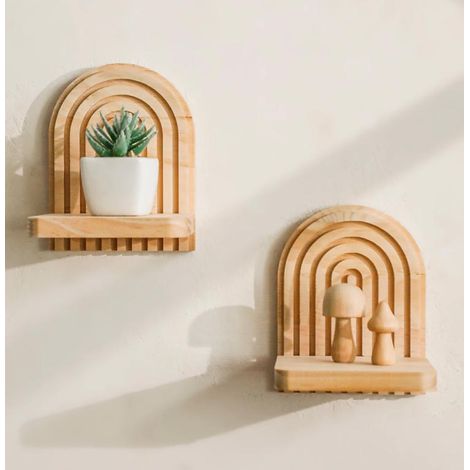 Étagères murales rustiques 2 pièces, Design arc-en-ciel, présentoirs décoratifs pour plantes succulentes, cadeau de décoration pour la maison (1/5)