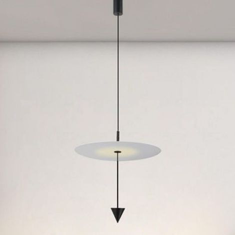 TRADE SHOP - Lampadario A Sospensione Lampada 18w Luce Led 4000k Disco Bianco ø42cm Cono Nero 33054 -