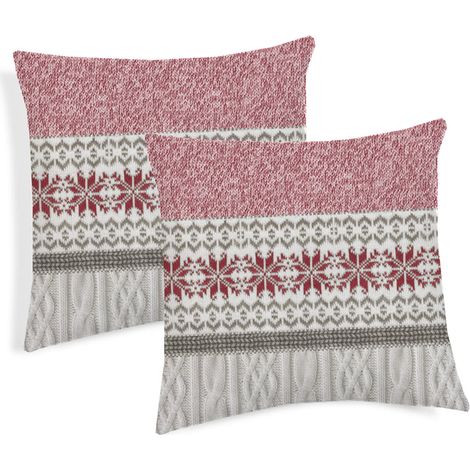 Coppia Cuscini Arredo Imbottiti 40x40 Disegno Maglia Colore Rosso