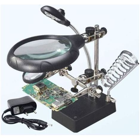 Station Troisième Main au Soudage 5LEDs Loupe à Poser 2,5X/7,5X/10X Lentille Support avec Pince pour Soudure Réparation Modelage..dyk.Trywise (1/4)