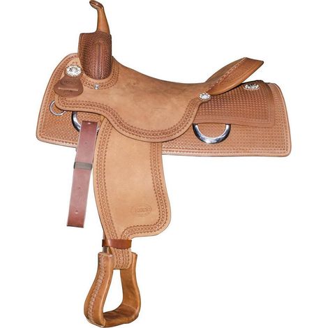 17", Cognac Marron clair Naturel: Selle Western Team en cuir renversé avec détails ralide et arceau