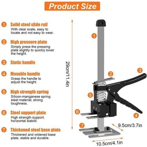 2 pièces Lève-plaques Placo Meuble Avec échelle, 29cm Réglable Leve Plaque Meuble, Etai Telescopique Leve Meuble pour les Sols, Fenêtres et les Armoires, Capacité de Charge Maximale de 240 kg (1/5)