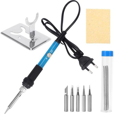 Soldering Iron Kit 60 W 9 Pieces, Adjustable Temperature 392-842 °F with 5 Tin Tips Support and Sponge, for Electronic Repair Circuits DIY Welding (1/5)