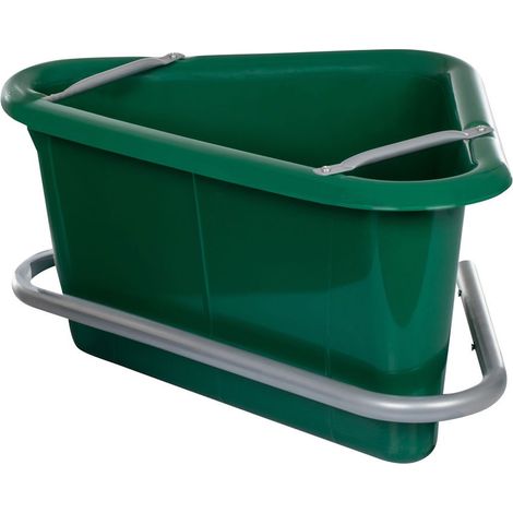 Verde - Mangiatoia trinagolare per cavalli con telaio metallico e maniglia capacità 30 litri