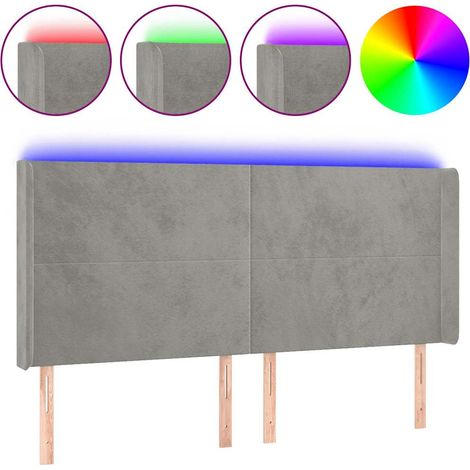 Tête de lit à LED réglable en hauteur en velours gris clair 203 x 16 x 118/128 cm, 24.84kg (1/5)