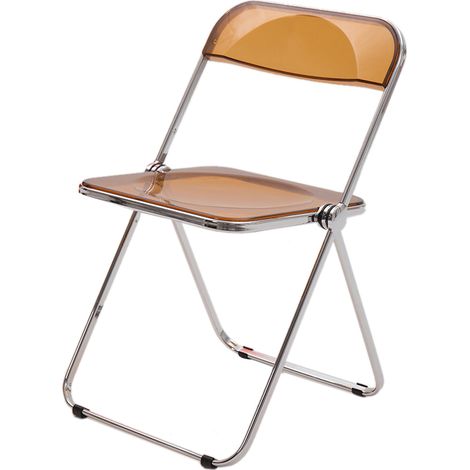 Tabouret pliant en acrylique, pieds argentés chromés, chaise de salle à manger repliable, tabouret pour salon de coiffure, photographie, magasin de vêtements, marron (1/4)