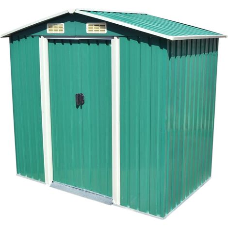 Caseta de jardín, caseta tipo cabina, caseta de almacenamiento para casa, caseta para exteriores, herramientas, metal resistente, 204 x 132 x 186 cm, verde 020022390