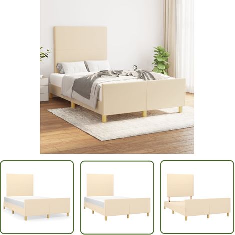The Living Store Bettgestell ohne Matratze Creme 120x200 cm Stoff - Bettgestell - Lattenrost - Kopfteil - Cremefarbenes Bett - Schlafzimmermöbel (1/5)