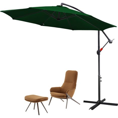 Parasol, 350 x 350 cm, UPF 30+, rotation 360°, fonction d'inclinaison, hydrofuge, vert (1/5)