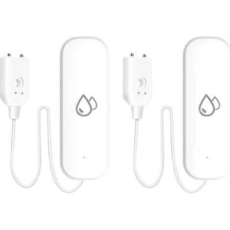 Lot de 2 détecteurs de fuites d'eau Tuya Smart Home avec capteur d'immersion Wi-Fi et alarme via application. (1/5)