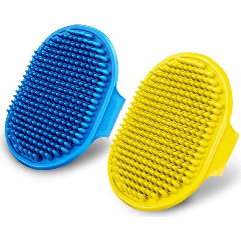 Brosse de toilettage pour chiens, brosse à shampoing pour animaux, peigne de massage apaisant en caoutchouc avec manche à anneau réglable pour chiens et chats à poils longs et courts, lot de 2 (1/5)