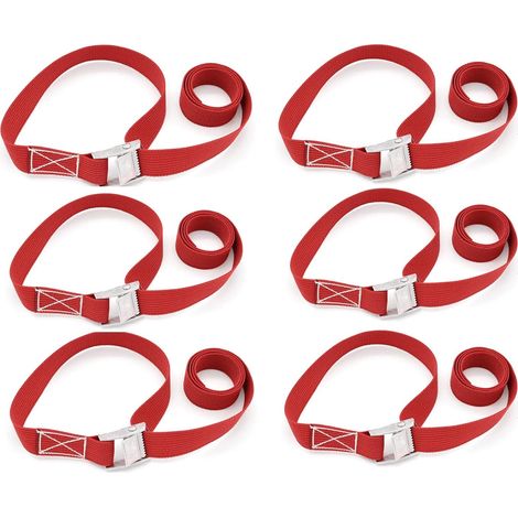 6 Pièces Sangle d'Arrimage, Sangles de Fixation Réglables Cliquet, Sangle Porte Velo attelage Set de Sangles Fixes avec Sac de Transport, pour Moto, Voiture, Remorque, Bagages, Cargais(100cm,Rouge)