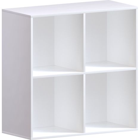 Durham 4 Cube Bookcase Shelf Wooden Display Storage Rack Free Standing Shelf Unit, White-2-Grey-Baskets
