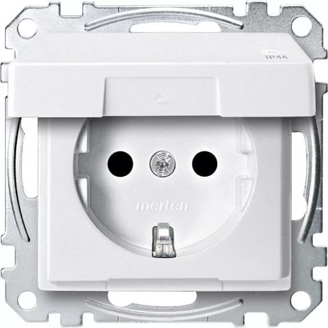 Merten SCHUKO-Steckdose mit Klappdeckel, IP44, Berührungsschutz, Steckklemmen polarweiß, System M MEG2314-0419 (1/2)