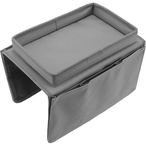 Plateau de canapé pliable avec rangement intégré, en tissu Oxford 600D, poches latérales, gris. (1/5)