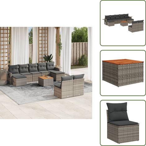 vidaXL Set de sofás de jardín 10 pzas con cojines ratán sintético gris (1/5)