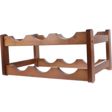 Présentoir à Vin De Comptoir Double Couche 6 Bouteilles en Bois Massif Porte-Bouteilles Stable Capacité Élevée Utilisation Maison Et Bar (1/5)