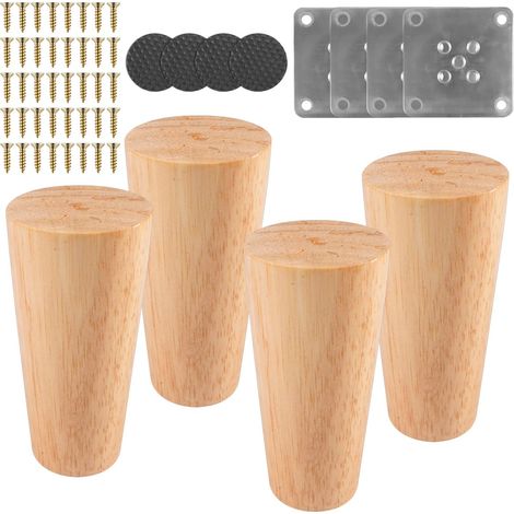 Lo de 4 Pieds de Meubles Bois, Rond Pied Meuble Bois (10cm) (1/5)