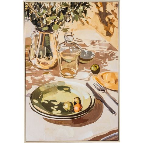 Alfresco Evening Hand-Painted Canvas Wall Art in Wooden Frame - L3 x W62 x H92 cm - Multi-Coloured