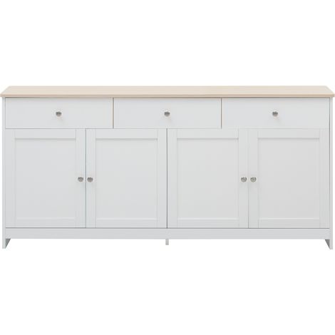 ELVMI Madia con 4 Ante e 3 Cassetti, Ripiani Regolabili, per Sala da Pranzo in MDF 160×37×75 cm Bianco (1/5)