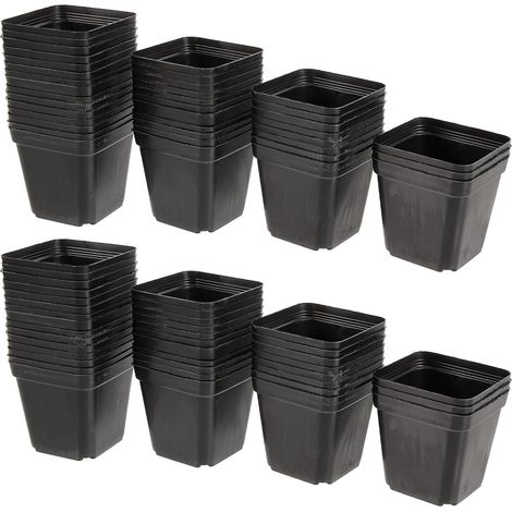 Pots de Pépinière - 100 Pièces - Plastique Noir Carré - Trou de Drainage - Semis Fleurs Légumes - 7x7x4,7cm (1/5)