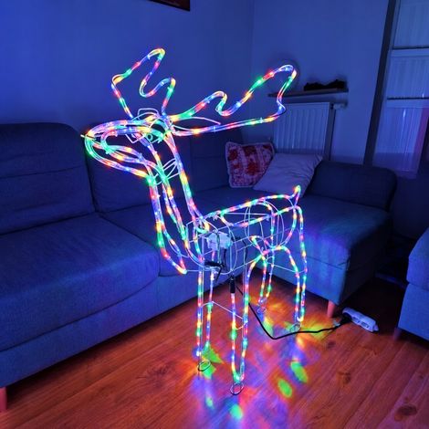 LED-Weihnachts-Rentier, leuchtende Outdoor-Figur, XXL, groß, 120 cm, farbenfroh (1/5)
