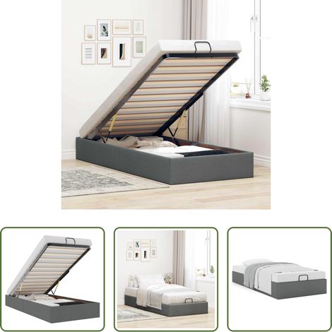 Stauraum - Ottoman-Bett ohne Matratze Dunkelgrau 100x200 cm Stoff (1/5)