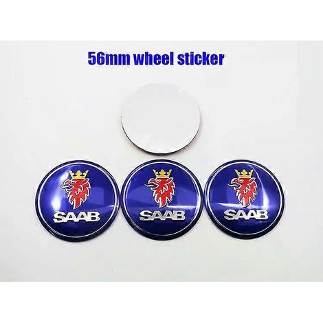 4 x 56mm Saab 9-3 Logo Autoradnabenkappen, Autoradfelgenmodifikation staubdichte Emblemabdeckungen, Aufkleber, dekoratives Zubehör, blau.