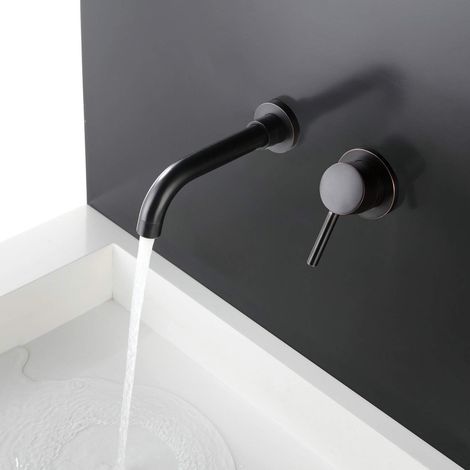 1 Mitigeur Robinet Laiton Noir Mat Poignée Unique Salle De Bains Lavabo Mural (1/5)