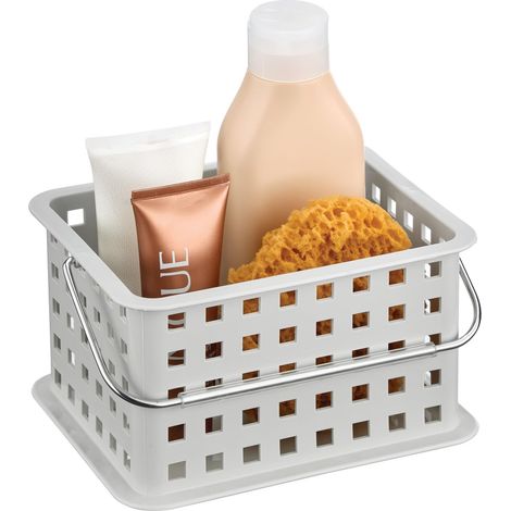 corbeille rangement, petit panier salle de bain en plastique pour accessoires de douche et soins, gris clair (1/5)