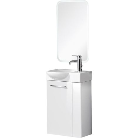 Fackelmann SBC SCENO Gäste WC Set 4-teilig 45 cm, Weiß, links, Keramik Hahnloch rechts, LED-Spiegel + Armatur"-"90055145 (1/5)