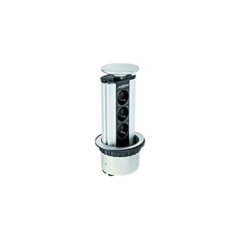 Prise encastrable 100 mm avec 3 prises Schuko, design argent, solution élégante et pratique pour bureau, cuisine et maison