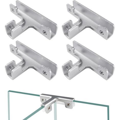 Lntyq 4 Pièces 11.5mm Pince à Verre, Clips a Verre en Alliage D'aluminium, Supports de Serrage Réglables pour Verre, Clip de Fixation du Verre, pour Verre de 8-10 mm D'épaisseur, Forme de T (1/4)