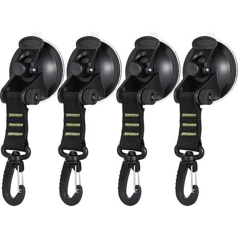 CCYKXA Green 4 Pieces Suction Cup Anchor with Tie Down Hook Fixing, Suction Cup Car Hook, Car Side Tents Camping Tarp Accessory, for Car Boat Camping Tent Luggage