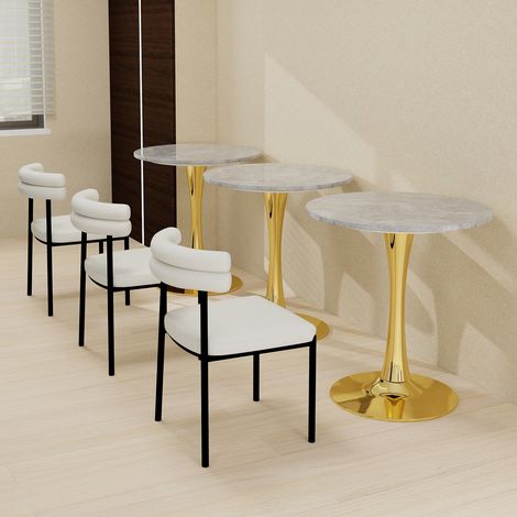 Tavolino rotondo 77.5x77.5x15.5 cm dorato in marmo artificiale con design moderno e minimalista (1/5)