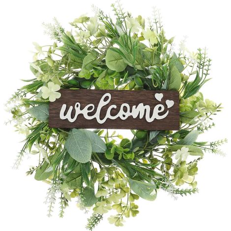 Couronne de bienvenue avec feuilles vertes artificielles, guirlande décorative à suspendre (1/5)