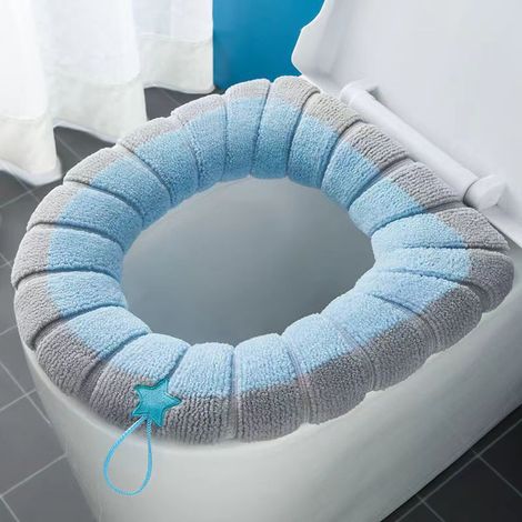Housse de siège de toilette, coussin de siège de toilette épais, doux et lavable, bleu (1/5)