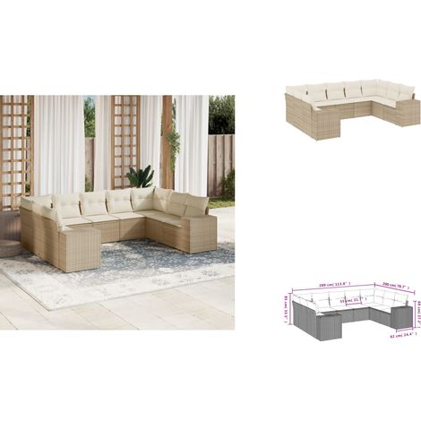 9-tlg. Garten-Sofagarnitur mit Kissen Beige Poly Rattan - Gartensorte - Outdoor Möbel - Lounge Set - Gartenlounge - Rattan Gartenmöbel (1/3)
