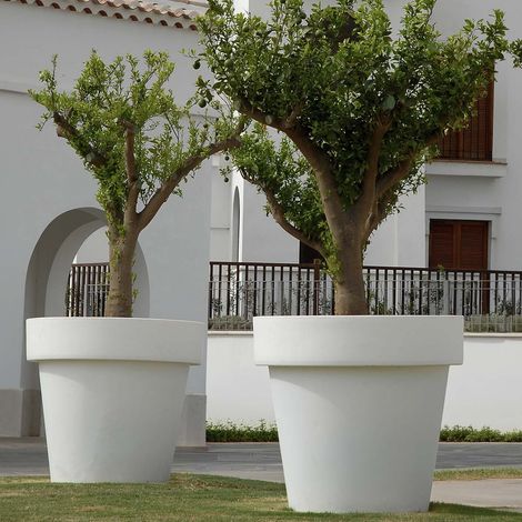 MAGNOLIA 120 Macetero Redondo Clásico y Grande de Interior y Exterior Para Plantas y Flores Muy Resistente al Paso del Tiempo. Hecho de Polietileno en España - Blanco (1/4)