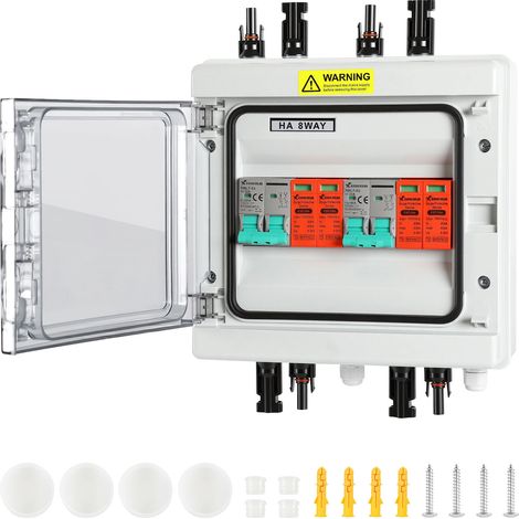 Wolketon Solar Anschlusskasten DC 2-Strings 1000V 32A Überspannungsschütz PV Photovoltaik IP65 Generatoranschlusskasten 8-Module Solarstecker PV-Anlage (1/5)