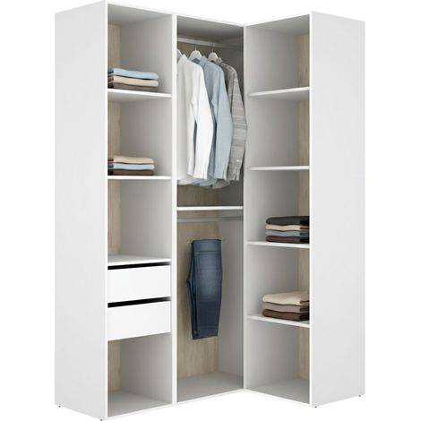 Guardaroba Grande Poyner, Armadio Camera da Letto Modulabile, 8 Ripiani, Appendiabiti, 85x205h cm Bianco