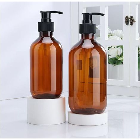 Lot de 2 distributeurs de savon à pompe - 500 ml - Pour cuisine, salle de bain, plan de travail, cuisine - Marron (1/5)